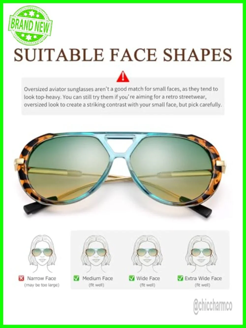 Retro Oversized Aviator Sunglasses Metal Frame UV400 Protection